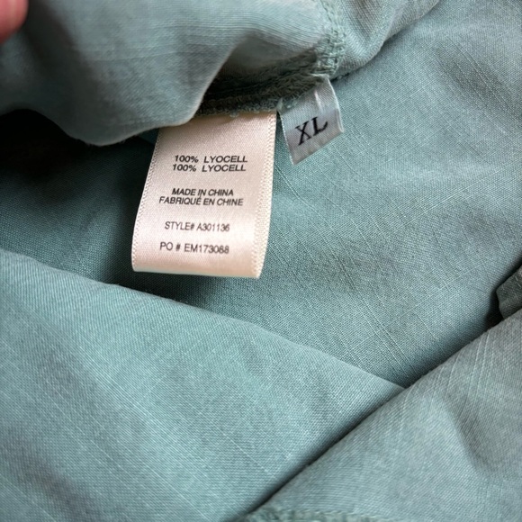 Side Stitch Long Sleeve A-Line Shirt Dress in Jade stone. V-neck with collar - Picture 5 of 9